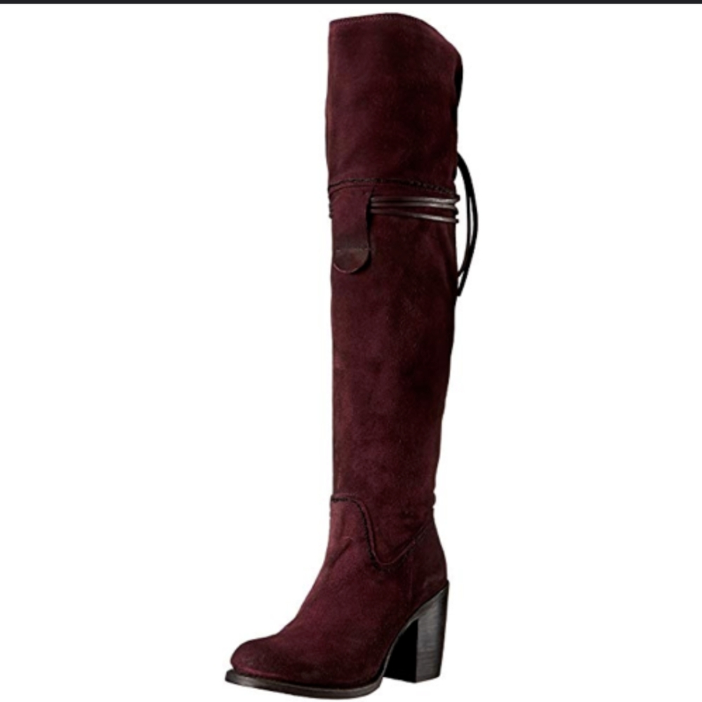FreeBird Brock Over the Knee Red Vine Suede Boots size 8